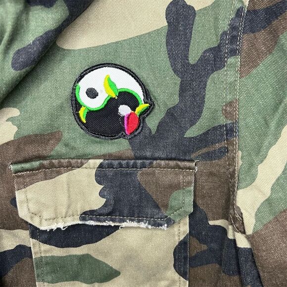 True Religion Military Jacket Camo Peacock Design green black size x small - Picture 2 of 7